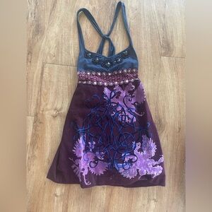 Free People Purple and Blue velvet Mini Dress